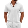thumbnail image 1 of Camisa COOFANDY de lino blanco con botones para hombre, manga corta, 1 of 6
