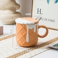 thumbnail image 7 of 1pc 400ML Biscuit Pattern Coffee Mug with Lid And Spoon Ceramic Coffee Cups Cute Kawaii Water Cup Summer Winter Drinkware Gifts (301-400ml,Orange), 7 of 7