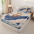 thumbnail image 2 of Castle Fairy Retro Cat Riding Whale Zipper Twin Comforter Sets with Fitted Sheet and 2 Pillowcases,Wave Mountain Kitten Art Zipper Bedding Set,Sky Cream,Reversible,4-Piece, 2 of 6