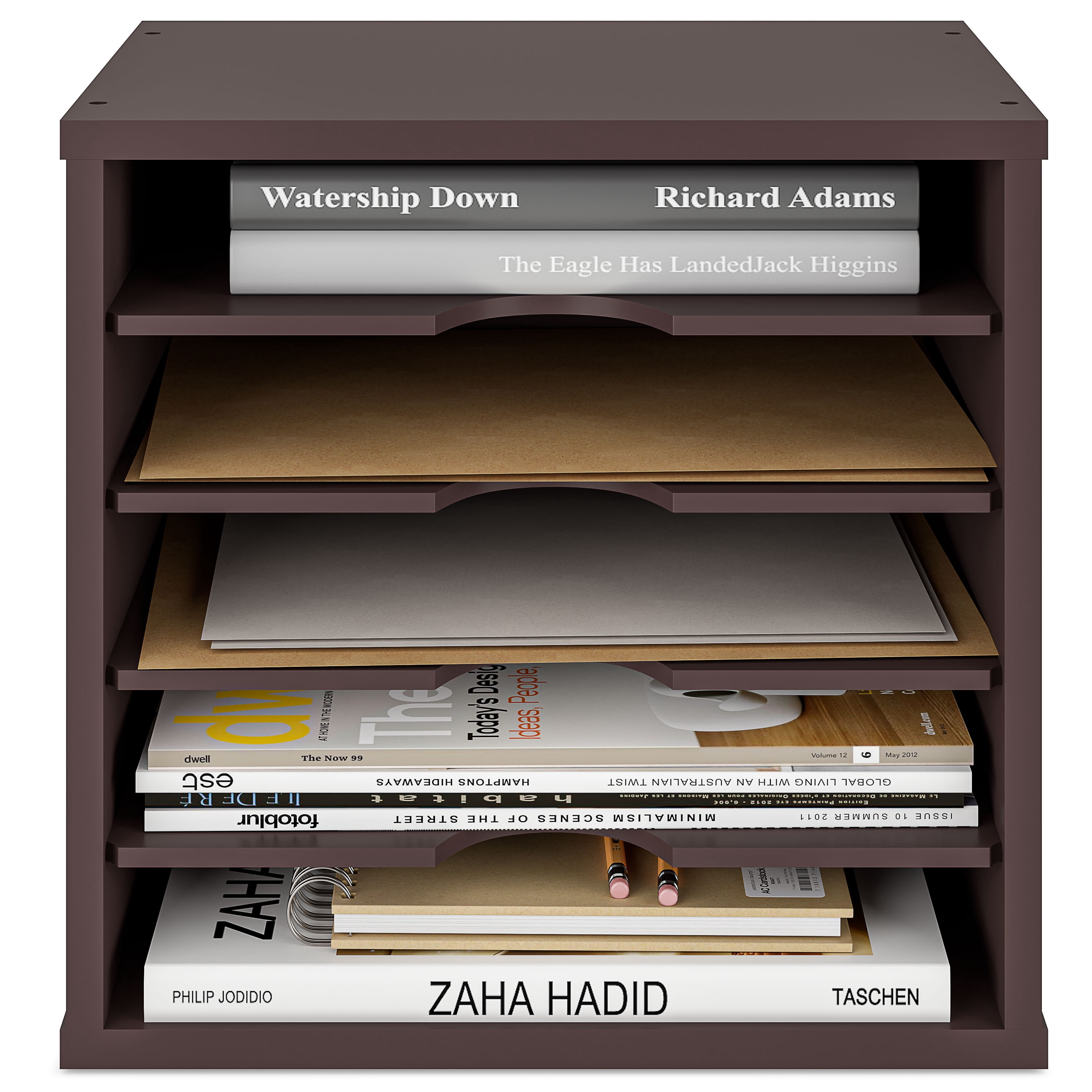 Ballucci 5-Tier Paper Organizer, Desk File Holder, Office Document Letter Tray, Dark Brown