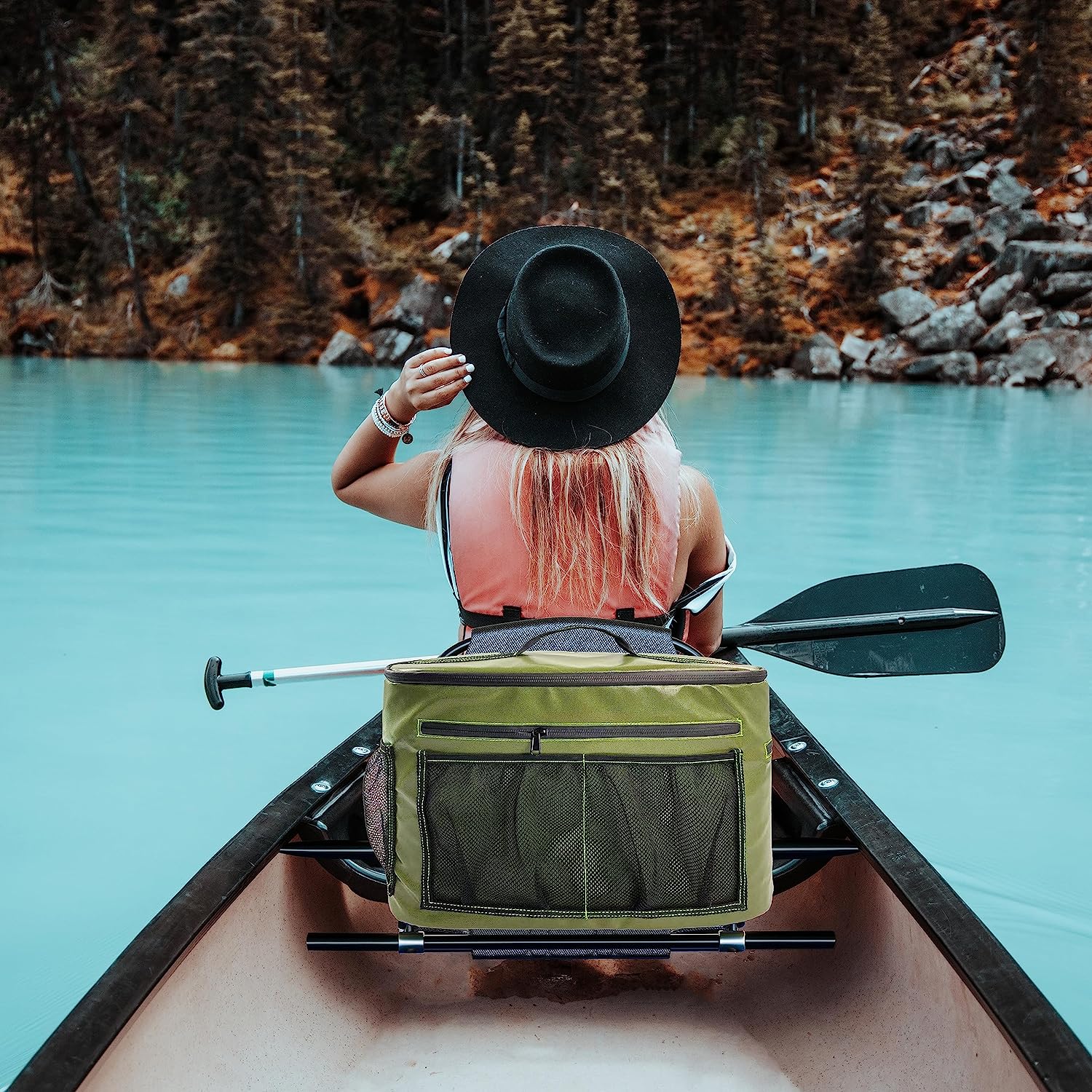 Skywin Kayak Cooler Behind Seat - Waterproof Kayak Seat Back Cooler for Kayaks - Compatible with Lawn-Chair Style Seats, Kayak Accessories Stores Drinks and Keeps Them Cool All Day Kayaking (D.Green)