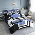 thumbnail image 2 of Homewish Geometric Plaid Queen Bedding, Blue White Black Bedding Comforter Set Queen, Black Reversible, 7 Pieces, 2 of 7