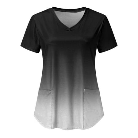 

GATXVG Women Summer Tie Dye Scrubs Tops Short Sleeve Ombre V-Neck Workwear Professionals Stretch Comfortable Nursing Uniform with Pockets Casual Fashion Medical Scrub Tops Loose Fit Blouse
