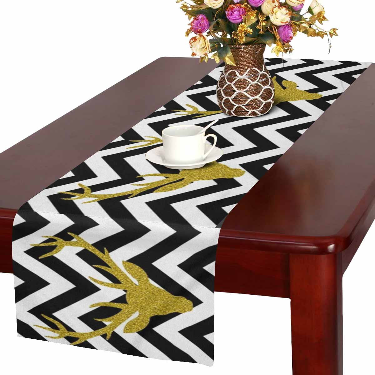 Gold And White Chevron Table Runner