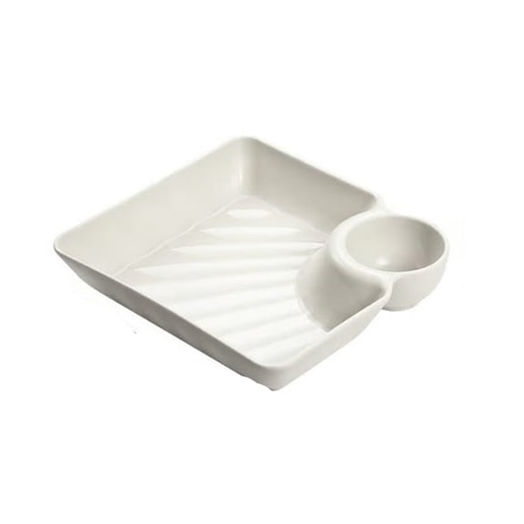 Chips and Salsa Serving Dish Plates, Veggie Platter Dipping Serving Tray with Sauce Rack for Buffet Family Party Appetizer Sushi Taco (White)