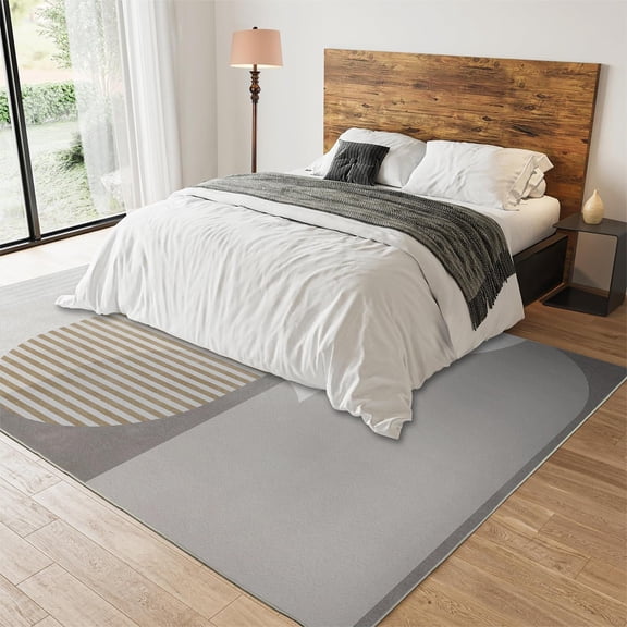 4x8ft Indoor Outdoor Rug,Simple Beige Geometry Splicing Bedside Rug,Modern Fashion Gold Lines Soft Breathable Non-Slip For Boy Kids Room Living Room Office Study Hotel