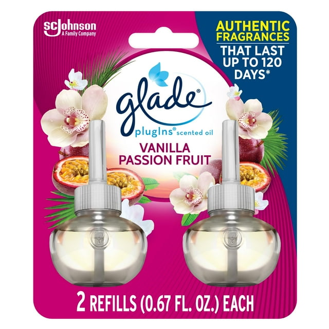 Glade Plugins Recambios Ambientador Perfumado Y Aceites Esenciales Para El Hogar Y El Baño Vainilla Maracuyá 1.34 Oz 2 Unidades