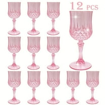 12/24 Vintage Wine Glasses, 7oz Pink Plastic Wine Glasses, Reusable Embossed Design, Suitable for Weddings, Baby Showers, and Large Parties