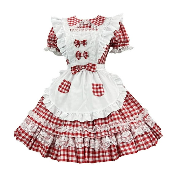 Levmjia Womens Dresses Solid Color Round Neck Cute Maid Outfit Role Playing Fluffy Skirt Loose Fit Short Sleeve Casual Comfortable Dress