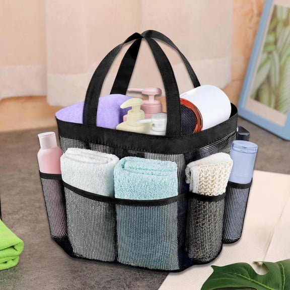 Outoloxit Large Mesh Shower Caddy with 8 Pockets, Portable Quick-Dry Shower Bag for College Dorm, Beach, Gym and Travel
