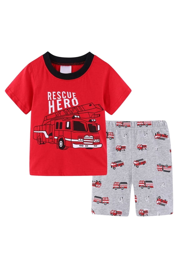 Boys Pajamas Little Boys Summer Pajamas 2 Piece Short Sleeve Top and Shorts Sets Kids Pjs Sleepwears 3-10 Years (Red, 6-7 Years)