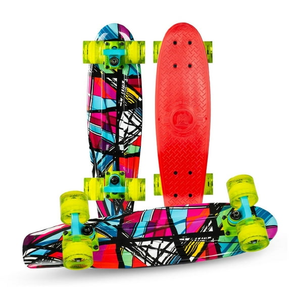 MADD GEAR 22" Retro Skateboard with Graphic Wrap - Assorted, Flexible Composite Penny Style Board