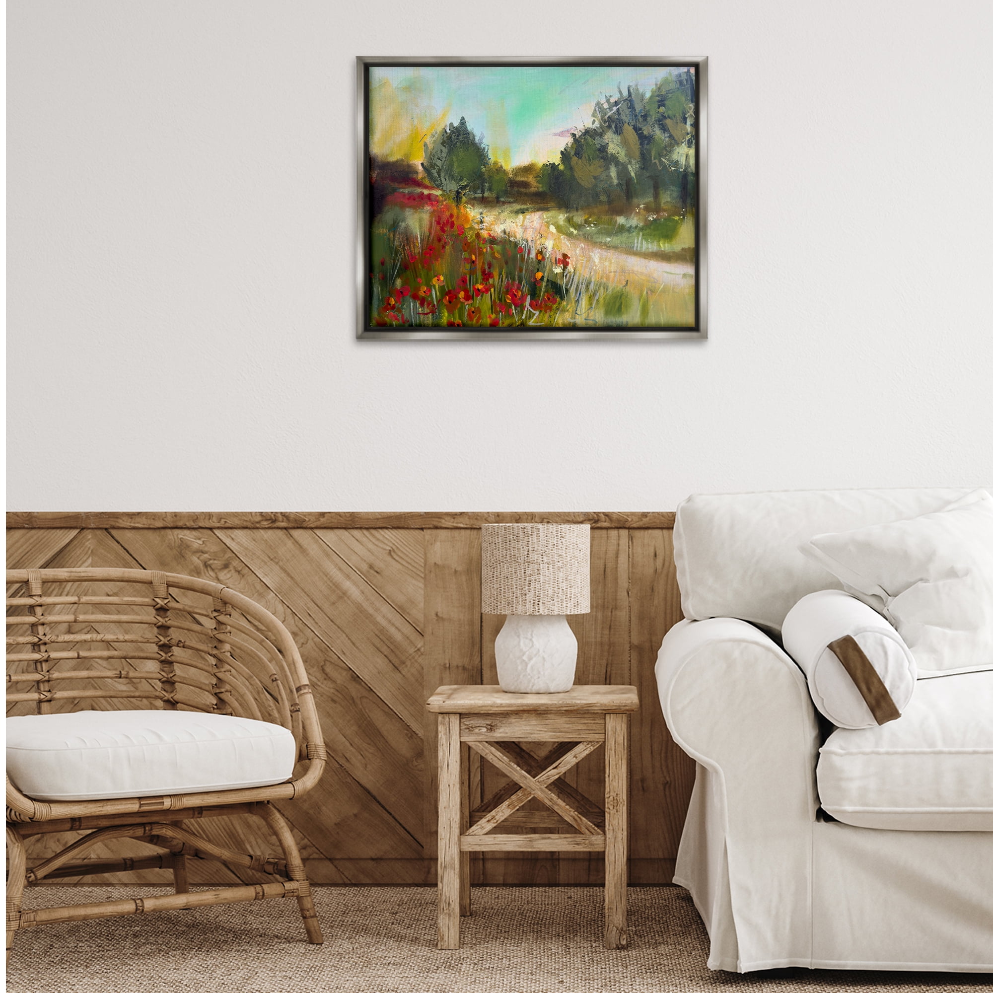 Stupell Industries Poppy Sunset Landscape Landscape & Nature Painting Gray Floater Framed Canvas Art Print Wall Art, 31 x 25