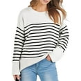 thumbnail image 1 of Suéter Informal de Punto Afelpado de Larga Extragrande para Mujer, Ropa de Otoño Rayas Blancas y Negras L, 1 of 9
