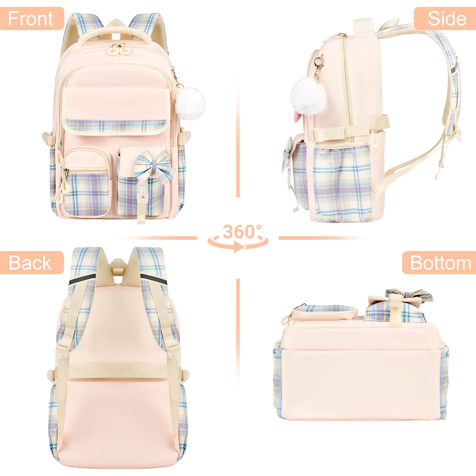 Gynky Backpack for Ages 4-12, Cute School Bag for Elementary & Middle School - Light Pink, Great as a Back to School Gift