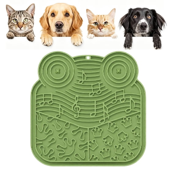 Silicone Dog & Cat Lick Mat with Suction Cups - Anxiety Relief/Promotes Healthy Eating/Frozen & Dishwasher Safe - Pet Peanut Butter Lick Pad(Frog shape-Green)