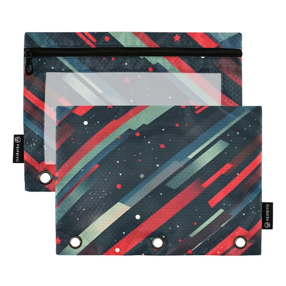 FORMRS 2 Pack Pencil Pouch for 3 Ring Binder with Clear Window Zipper Case, Stars Abstract Lines