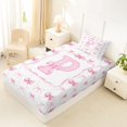 thumbnail image 4 of Manfei Romantic Shabby Chic P Personalized Initial Twin Sheet Sets 3pcs for Girls Teens,Kids Princess Style Bow Knot Plaid Bedding,Lightweight Room Decor, 4 of 5