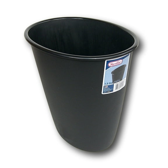 Sterilite Wastebasket 10119012 - Plastic, Oval, Indoor - 1.5 Gal, Black, Single Piece