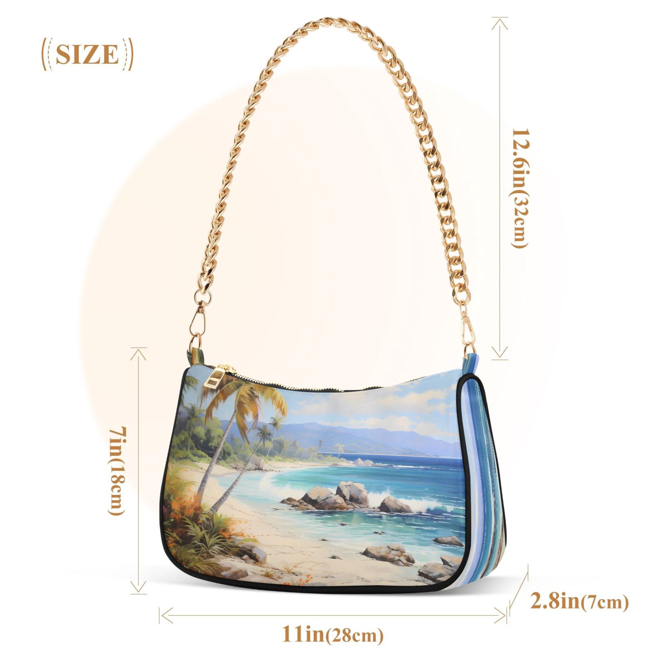 Ryvnso Palm Tree on Beach Womens Chain Shoulder Bag Tote Handbags Clutch Hobo Purse with Zipper for Travel