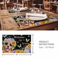 thumbnail image 3 of Placemats Set of 6, Spring Dog Woven Placemat, Linen Place Mats for Kitchen/Dining Tables, Black Watercolor Botanical Floral Sunflower Washable Table Mats for Party, 3 of 8