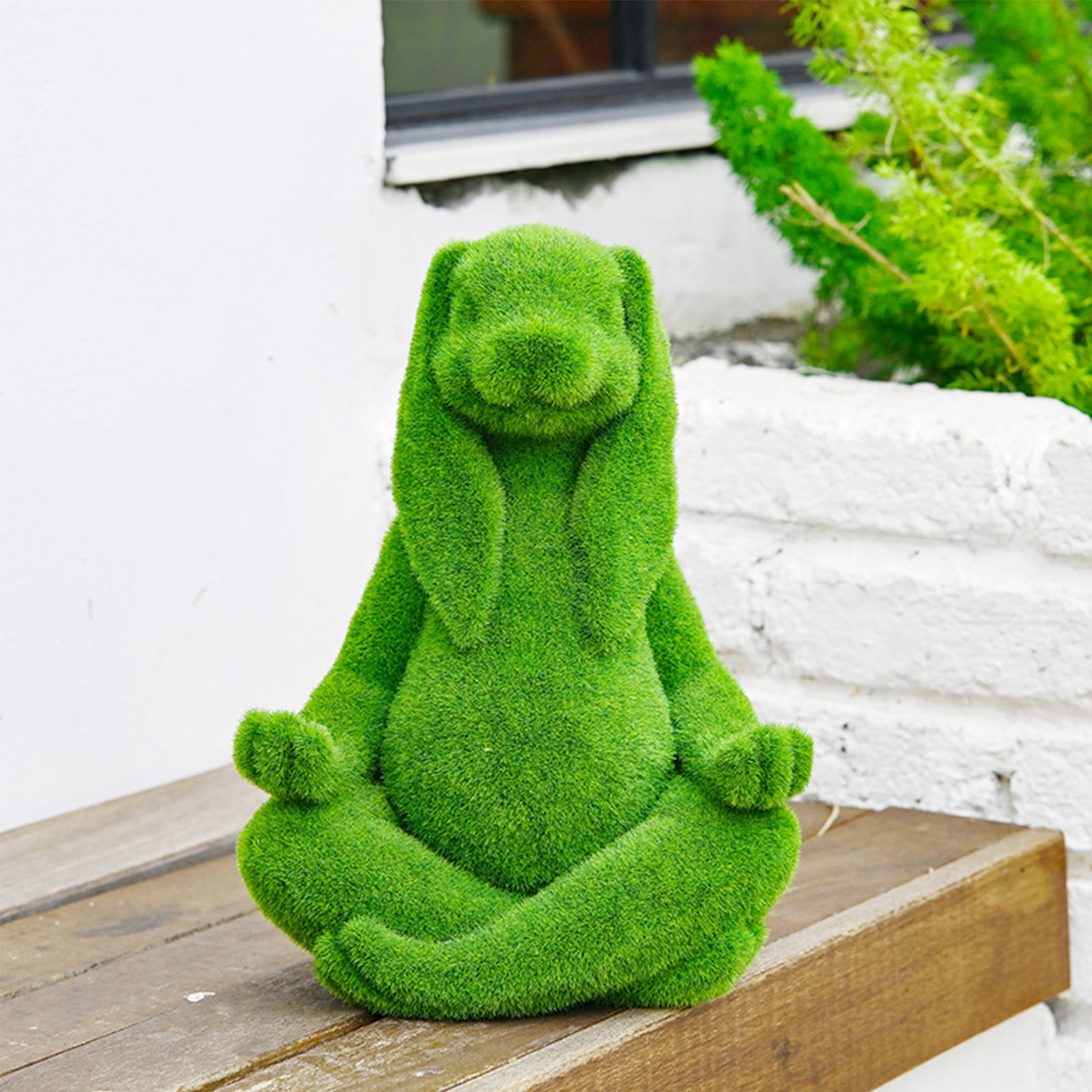 Taotanxi Easter Decorations 12" Simulated Flocking Meditations Rabbits Ornament Artificial Moss Finish Resin Sculpture Guest Greeter Home Decor Outdoors