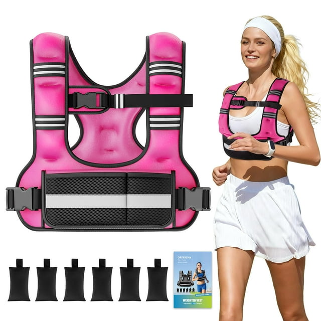 Chaleco con peso ajustable para mujer, chaleco con peso en forma de U de 6 a 12 libras con 6 bolsas de arena de hierro, chaleco con hombreras extendidas y bolsillos adicionales para correr, caminar y