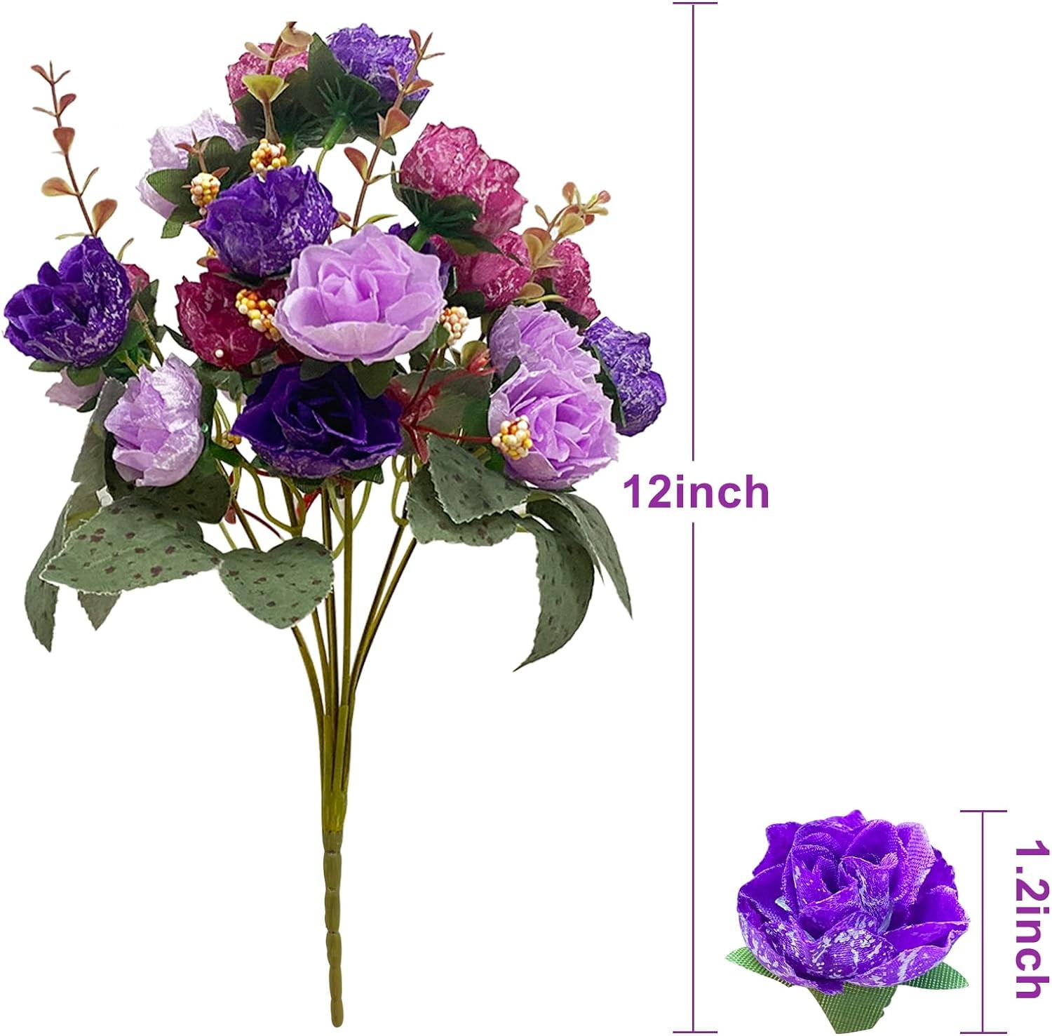63 Heads Rose Artificial Flowers Bouquet 3 Bundles Fake Flowers for Cemetery Decorations Silk Flowers Fake Rose Home Decor Wedding Bouquet Faux Flower Summer Decor(Purple)