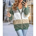 thumbnail image 4 of Womens Winter Fuzzy Fleece Jacket Hooded Color Block Patchwork Cardigan Coats Outerwear with Pockets Army Green XXXL, 4 of 9
