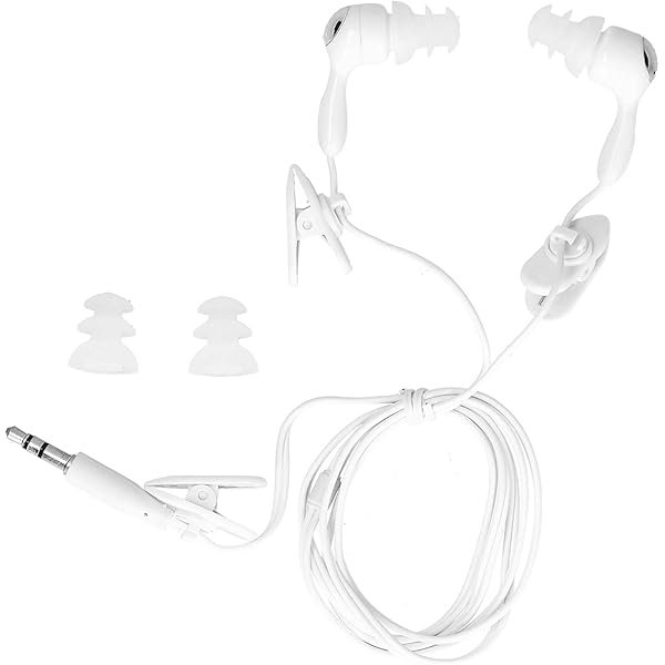 wonima11 Waterproof Short Cord Headphones, 3.5mm Sport Wired Swimming Earbuds, Ergonomic in Ear Headphones with Replace Earplugs for Surfing Running Cycling Exercising(White)