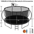 thumbnail image 4 of Jump Into Fun 12FT Trampoline for Adults/Kids, Trampoline with Enclosure, Basketball Hoop, Ladder, Wind Stakes, 1200LBS Capacity for 5-6 Kids, Outdoor Galvanized Full Spray Round Trampoline, Black, 4 of 7