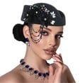 thumbnail image 7 of Vjnyvs Rhinestone Felt Beret Vintage Pillbox Hat Women Fascinator Hat British Derby Cap Flight Attendant Hat for Church Tea Party, 7 of 7