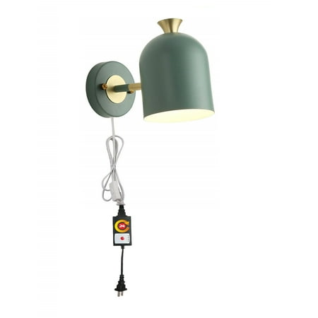 

FSLiving Timing Wall Lamp Mid Century Modern Wall Sconce with 6 Feet On/Off Switch Plug-in Cord Macaroon Adjustable Lampshade for Bedroom Bathroom - 1 Light(Green)