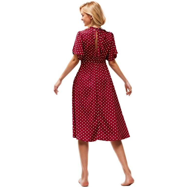 Wancir Women's Elegant Polka Dots Maternity Dress Mock Neck Ruffle Sleeve Midi  Dresses Pregnancy Clothes with Belt - Walmart.com