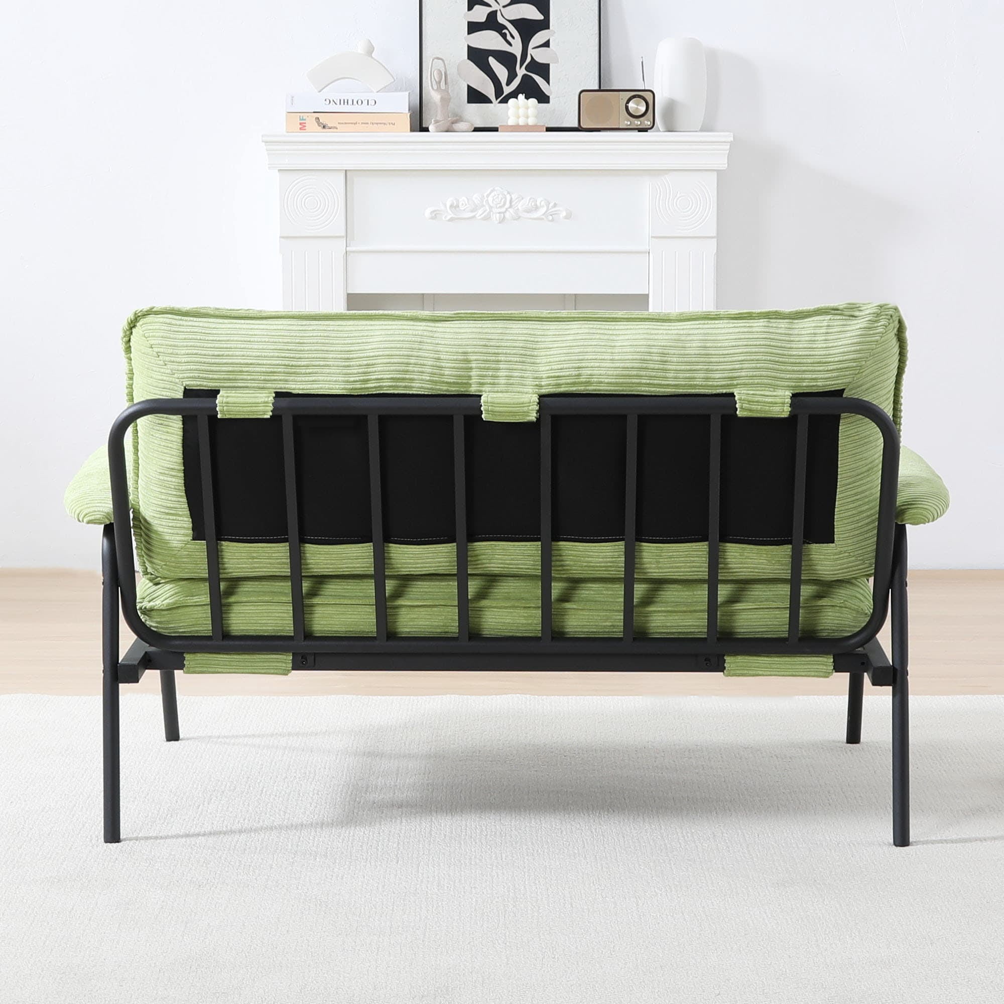 MAYEERTY 53in Sofa Couch Corduroy Loveseat for Small Apartment, Metal Frame, Green