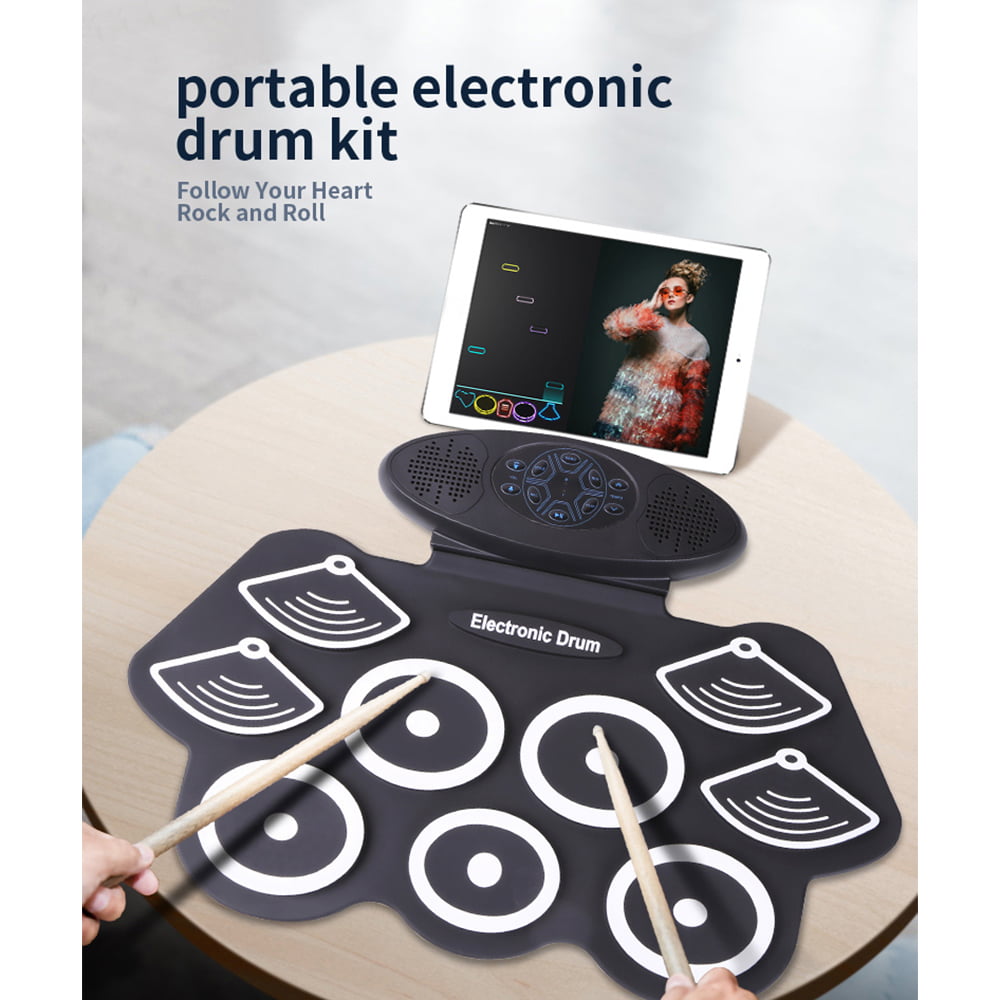 9 Pads Batterie électronique Portable Roll Up Drum Kit USB MIDI