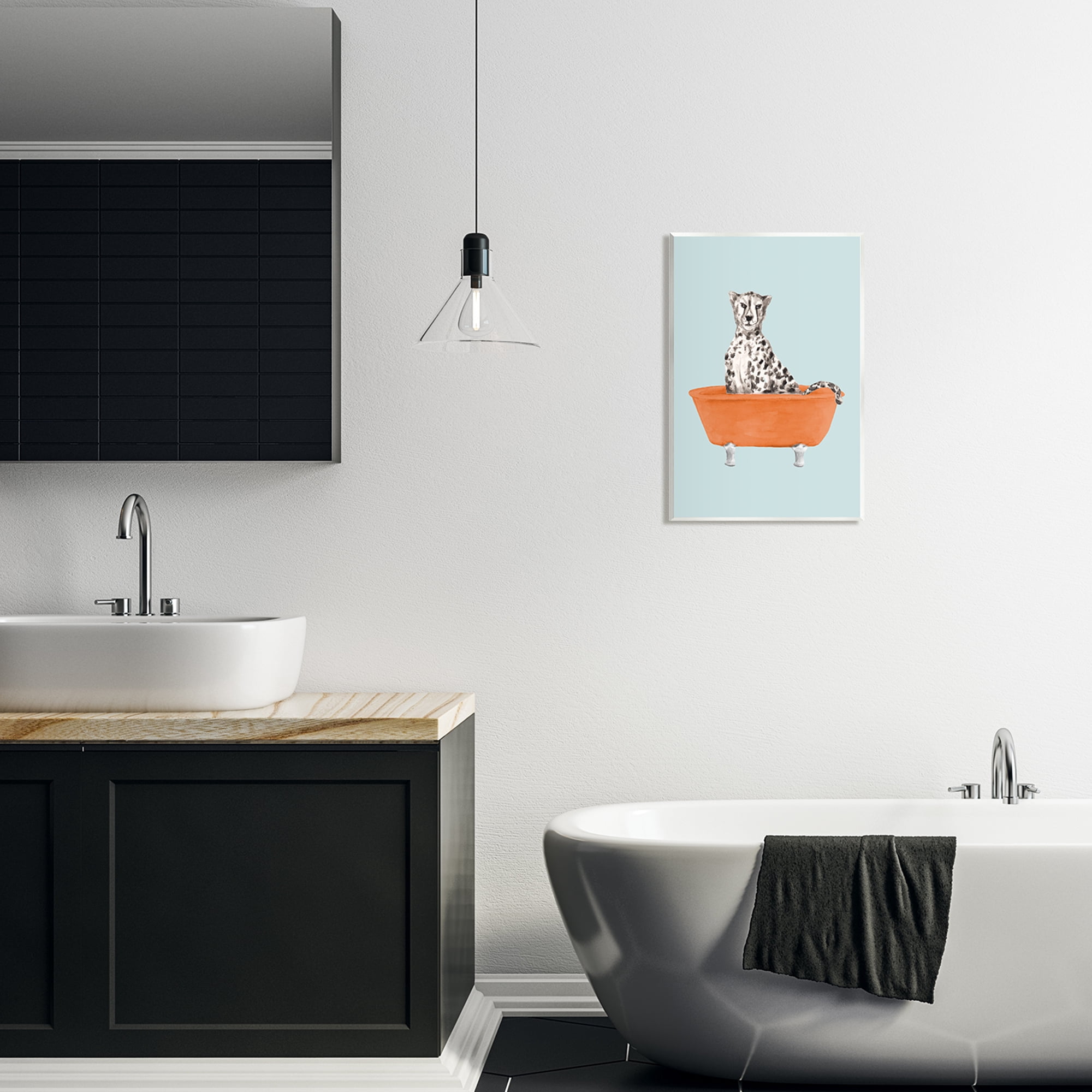 Stupell Industries Turquoise Cheetah in Tub Animals & Insects Painting Unframed Art Print Wall Art, 13 x 19