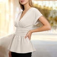 thumbnail image 5 of Endives Womens Short Sleeve T- Shirt V Neck Ruched Waist Peplum Top Chic Daily Wear Casual Blouse Summer Outfit, 5 of 6