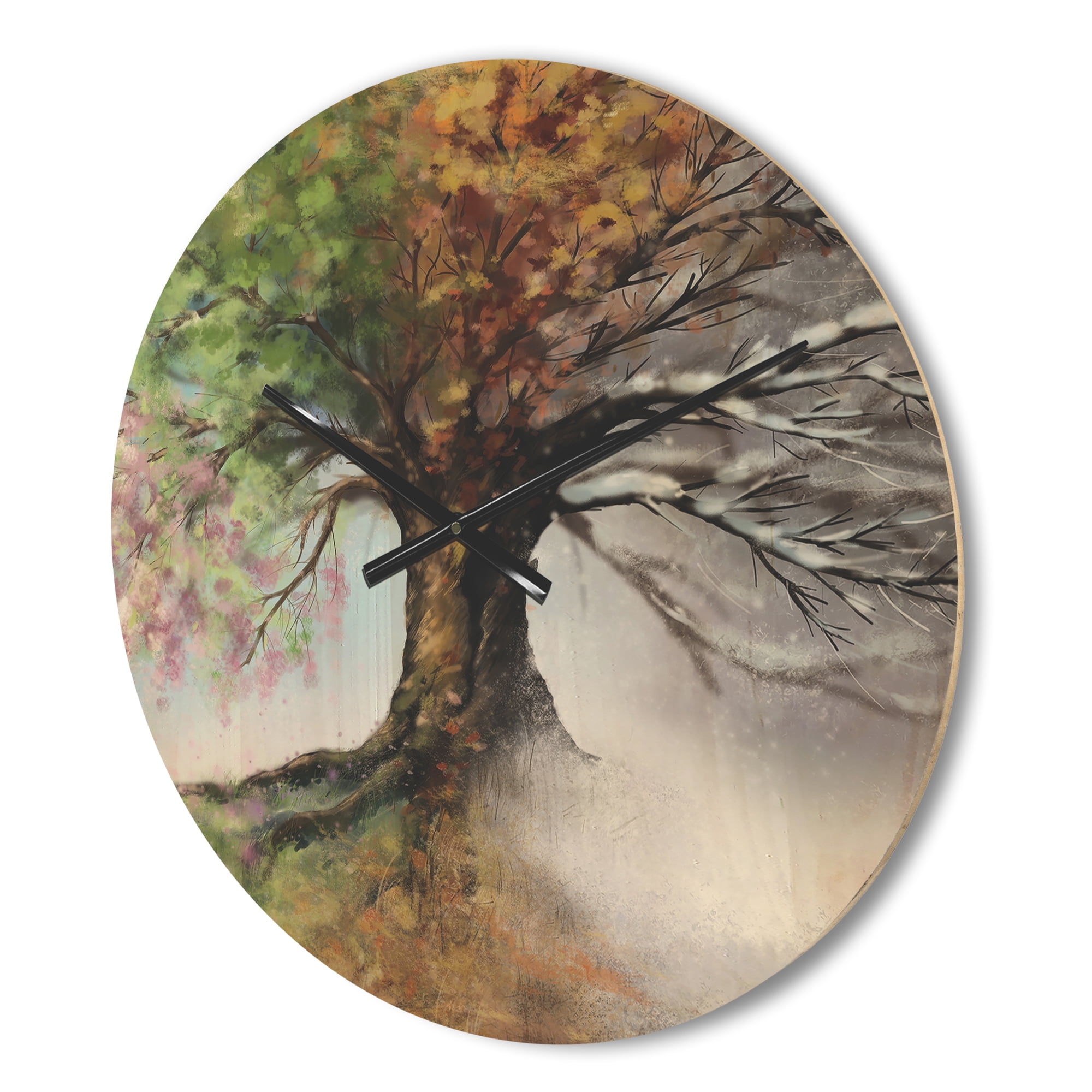 Designart 'Four Seasons Tree' Rustic Wood Wall Clock