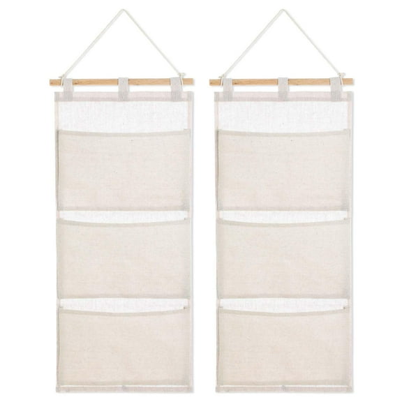2Pcs Fish Extender Hanging Pockets, 11.8 x 24in Cotton Linen Hanging Organizer with 3 Pockets, Hanging Storage Bag for 2025 & 2026 Cruise Travel Exchange Gifts(Beige)