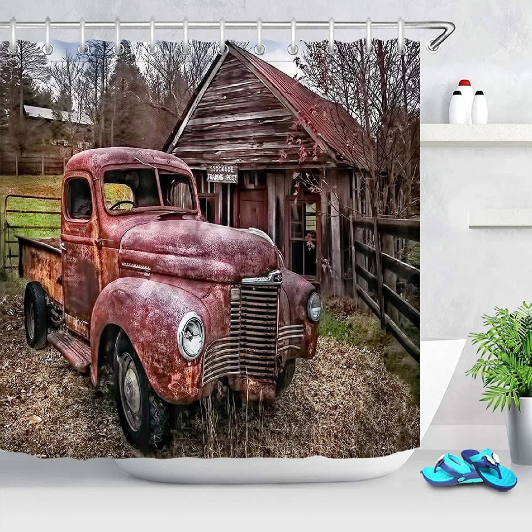 Antique Car Farm Truck Shower Curtain for Bathroom, Vintage American