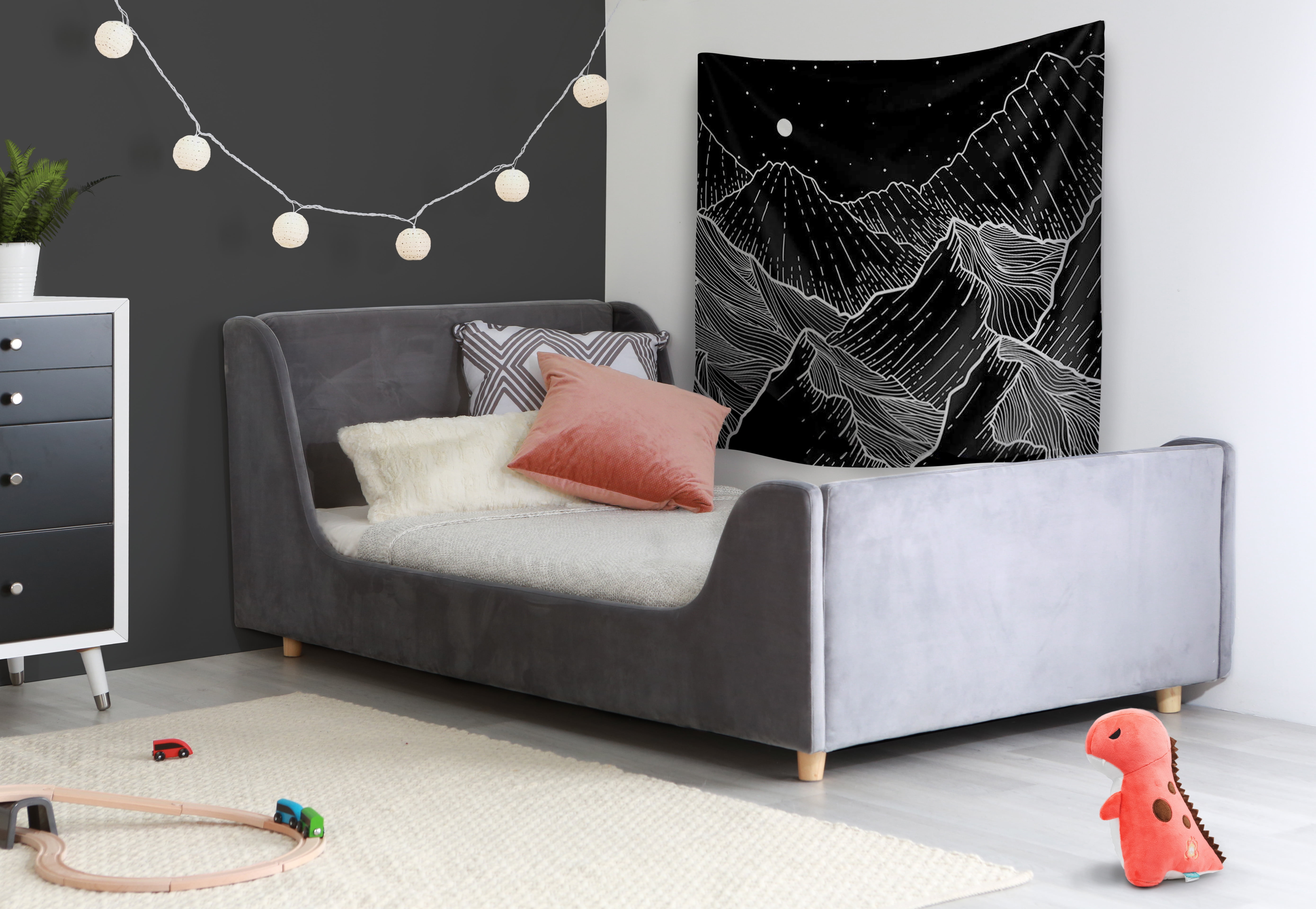 Second Story Home Bodhi Twin Upholstered Kids Platform Bed Earl Grey