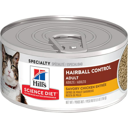 (24 Pack) Hill's Science Diet Adult Hairball Control Savory Chicken Entree Wet Cat Food, 5.5 oz. (Best Cat Food For Hairball Control)