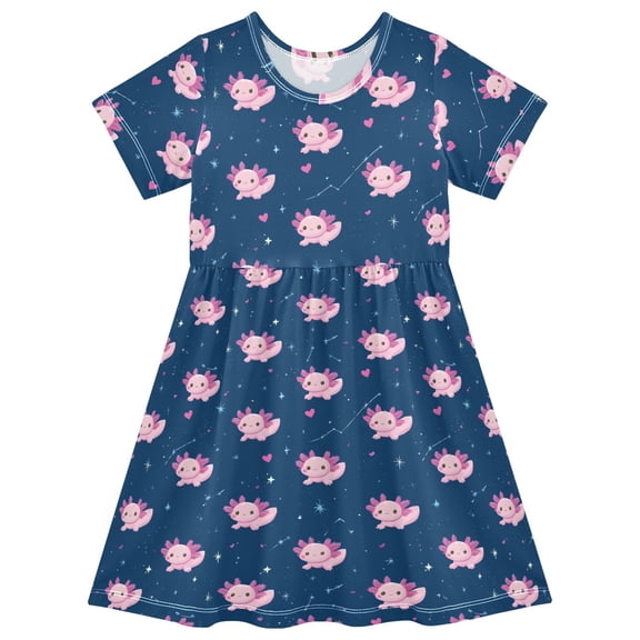 joogoo Axolotl Starry Girls' Short Sleeve Dress Kids Dresses 4T