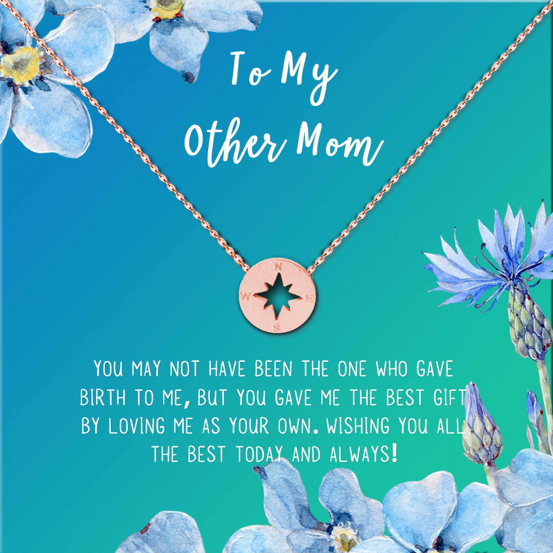 To My Other Mother Card and Necklace Gift, Mother's Day Gift for Step Mom, Jewelry and Card, Gift for Mom, Pendant Necklace with Card, Gift Set for Mom [Rose Gold Compass, 18" Chain]