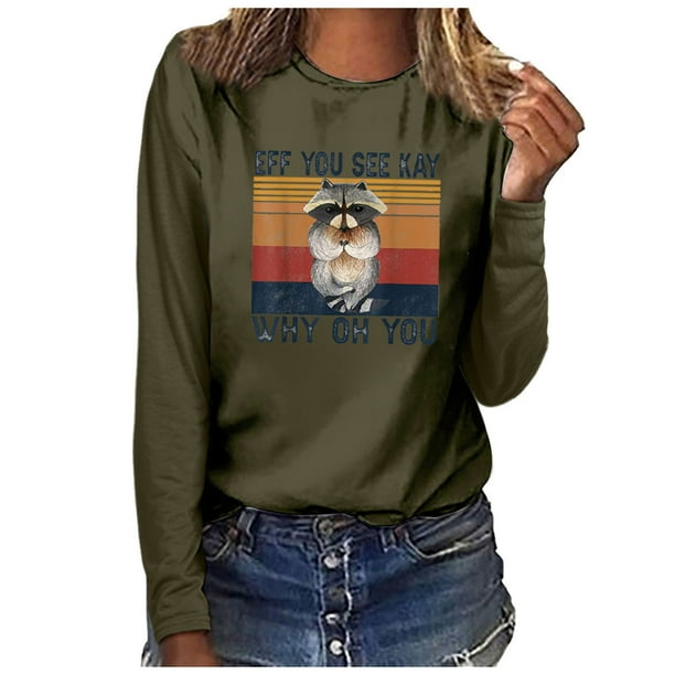 Blusa cómoda de manga larga con estampado de letras para mujer a la moda Fridja fksj1588