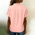 thumbnail image 6 of Dweltoz Linen Shirts for Women Collared Button Down Casual T-Shirts Loose Fit Blouse Business Work Solid V Neck Clothes with Pockets,Pink XL, 6 of 6