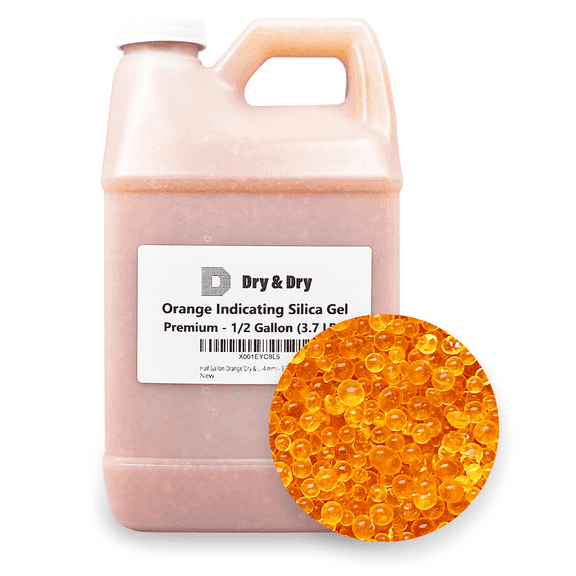 1/2 Gallon "Dry & Dry" Premium Orange Indicating Silica Gel Beads (Industry Standard 3-5 mm), 3D Printer Desiccant - 3.7 LBS Reusable