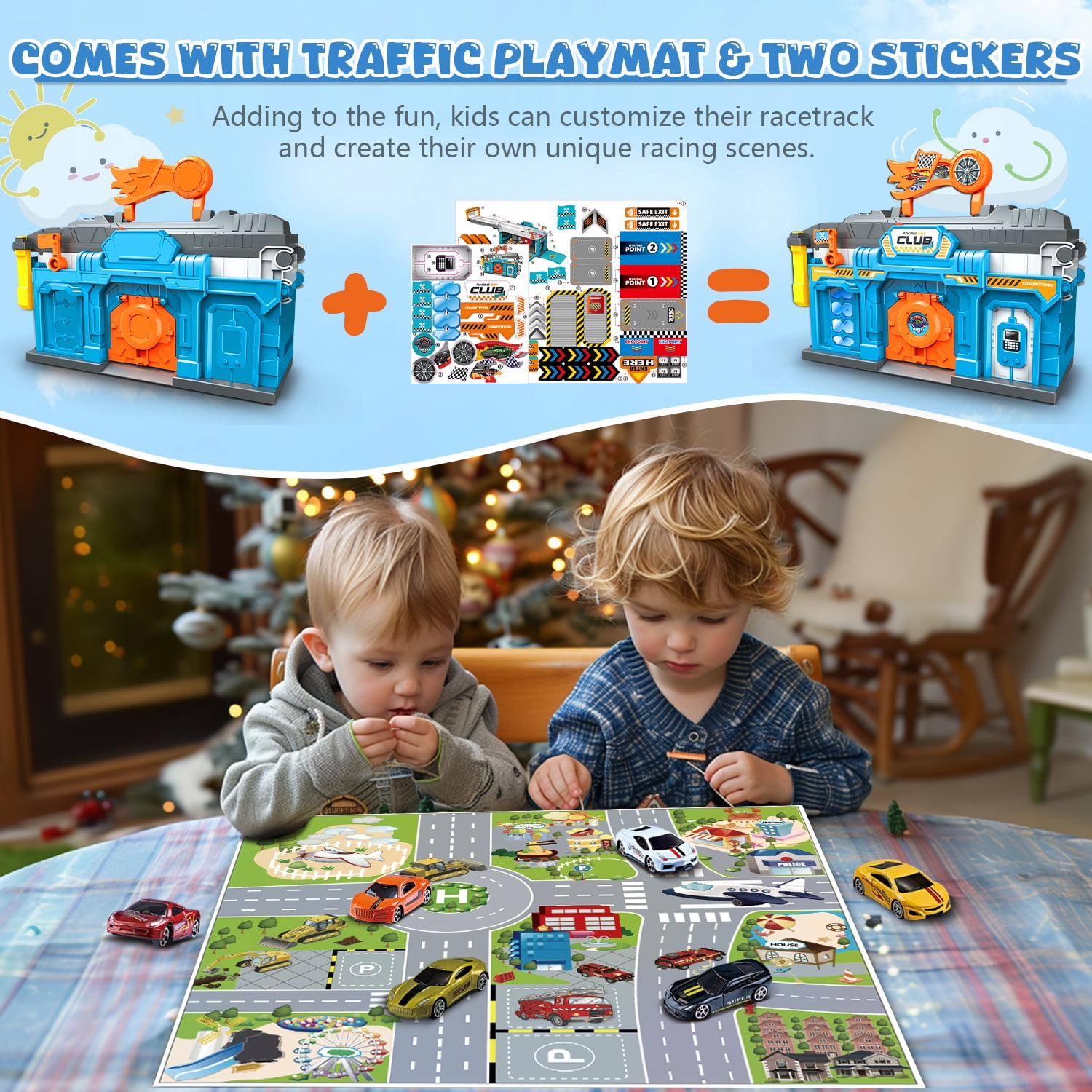Race Tracks for Kids Ages 3-5 Racing Car Toys Set with 2 Layer Track 6 Alloy Race Cars for Toddlers Boys Best Birthday Xmas Gifts