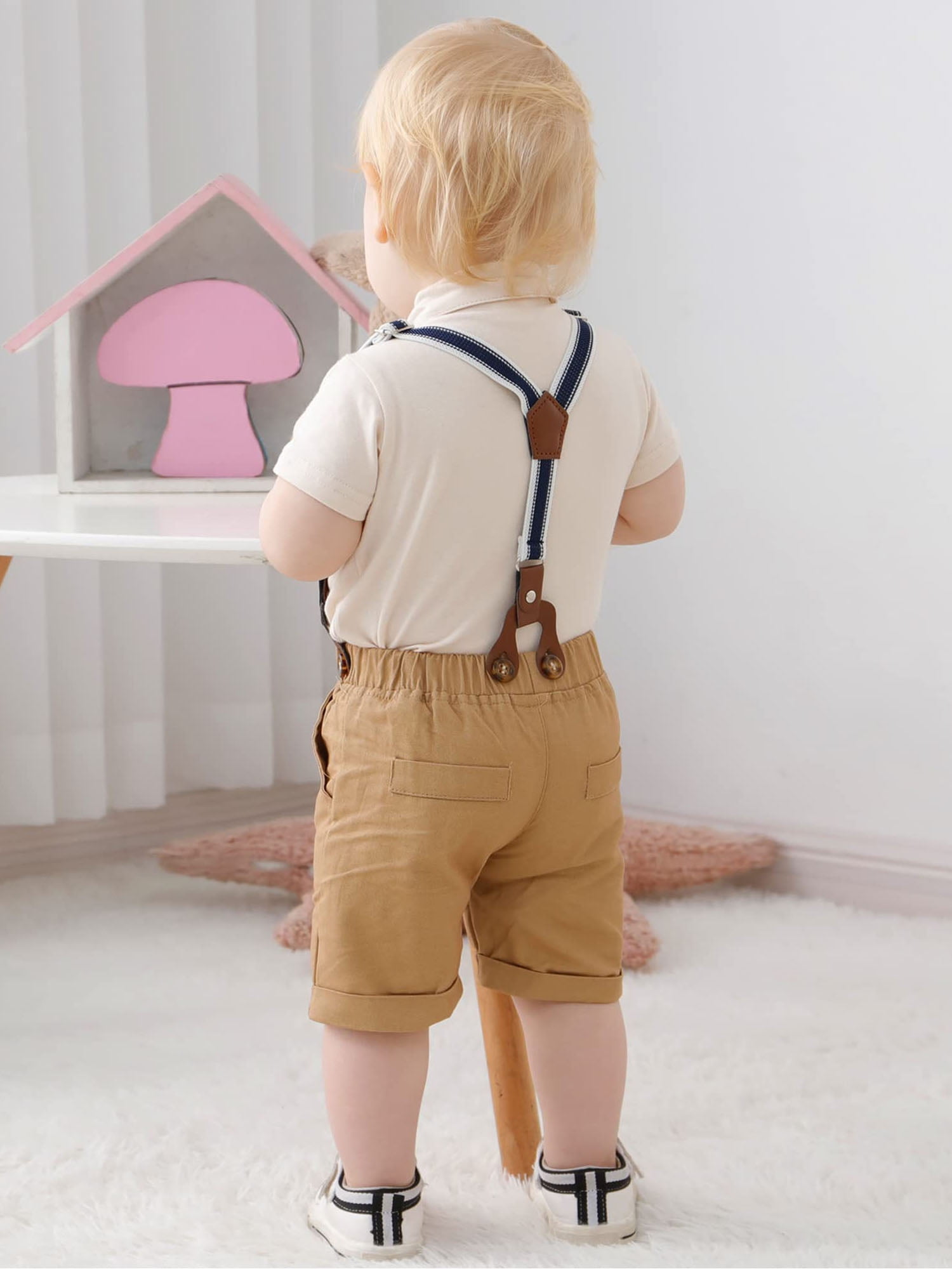 WESIDOM Infant Toddler Clothes Gentleman Shirt Suspender Pants Bowtie Summer Short Sleeve 0-24M 3pcs